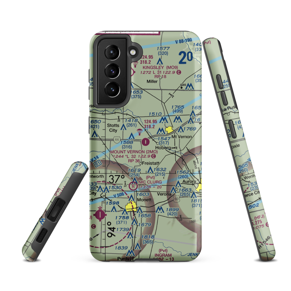 Mount Vernon Municipal Airport (2MO) VFR Sectional Samsung Phone Case Samsung Galaxy S21 FE model shown