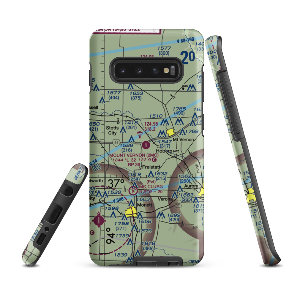Mount Vernon Municipal Airport (2MO) VFR Sectional Samsung Phone Case Samsung Galaxy S10 Plus model shown