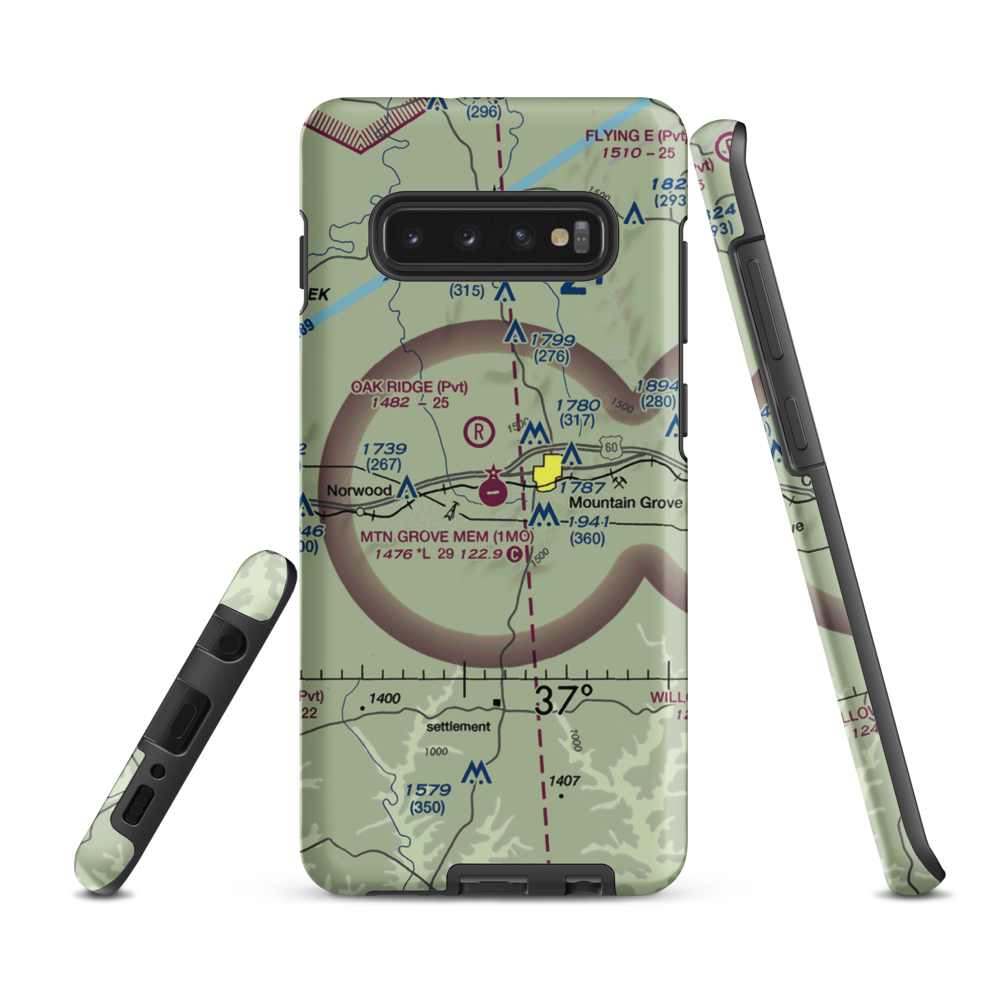 Mountain Grove Memorial Airport (1MO) VFR Sectional Samsung Phone Case Samsung Galaxy S10 Plus model shown