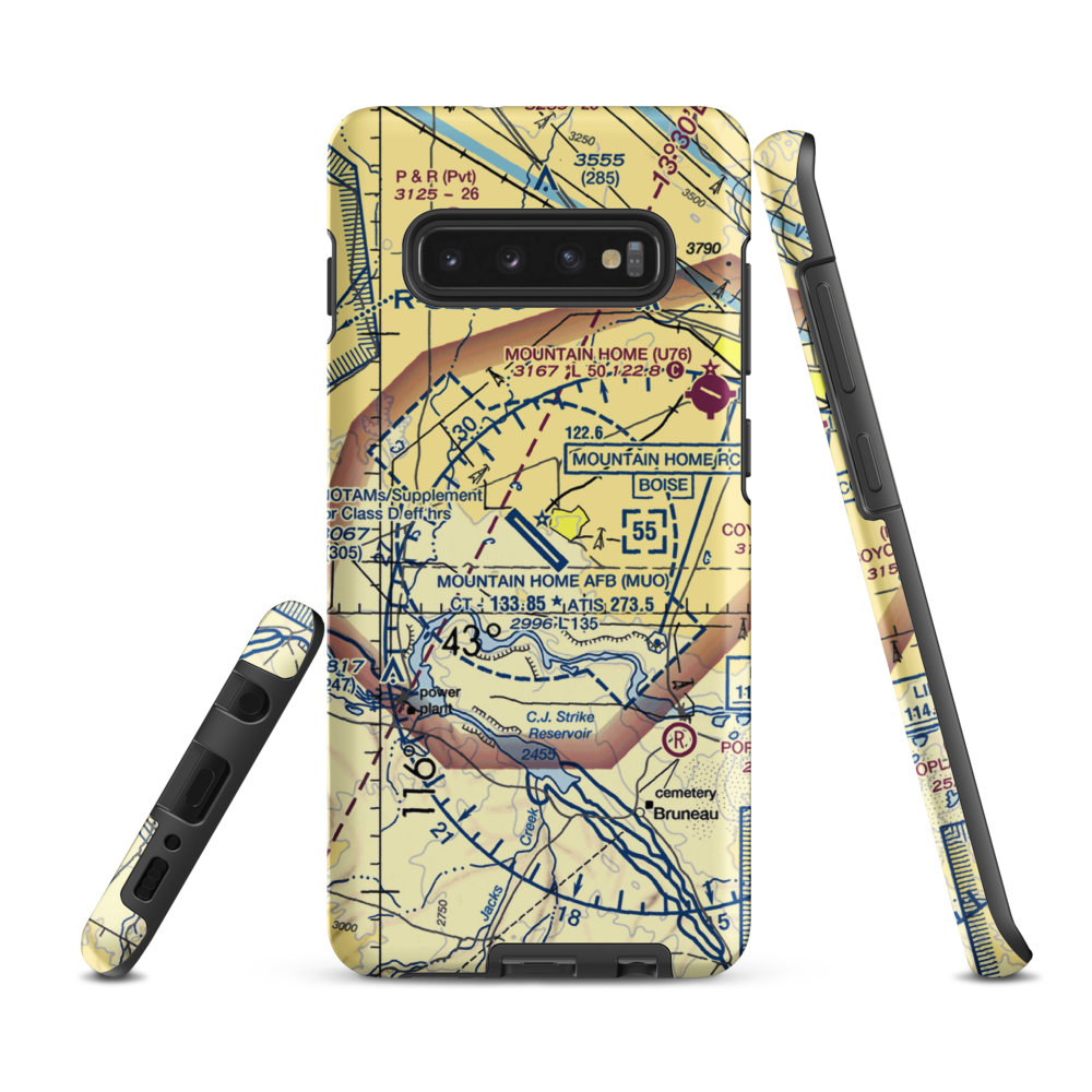 Mountain Home Air Force Base (MUO) VFR Sectional Samsung Phone Case Samsung Galaxy S10 Plus model shown