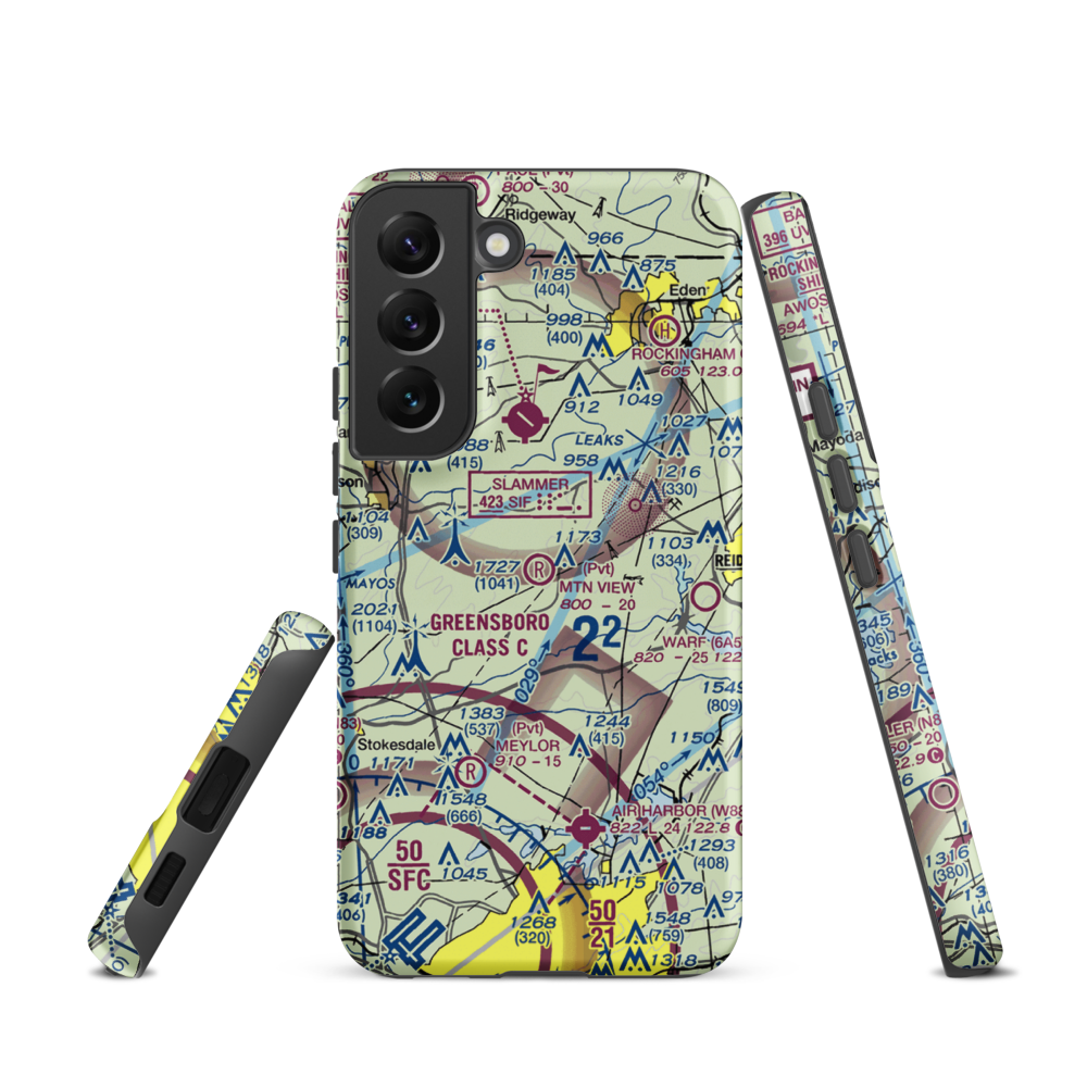 Mountain View Aerodrome (NC37) VFR Sectional Samsung Phone Case Samsung Galaxy S22 model shown