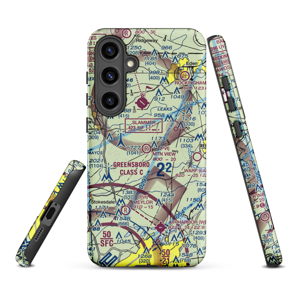 Mountain View Aerodrome (NC37) VFR Sectional Samsung Phone Case Samsung Galaxy S24 Plus model shown