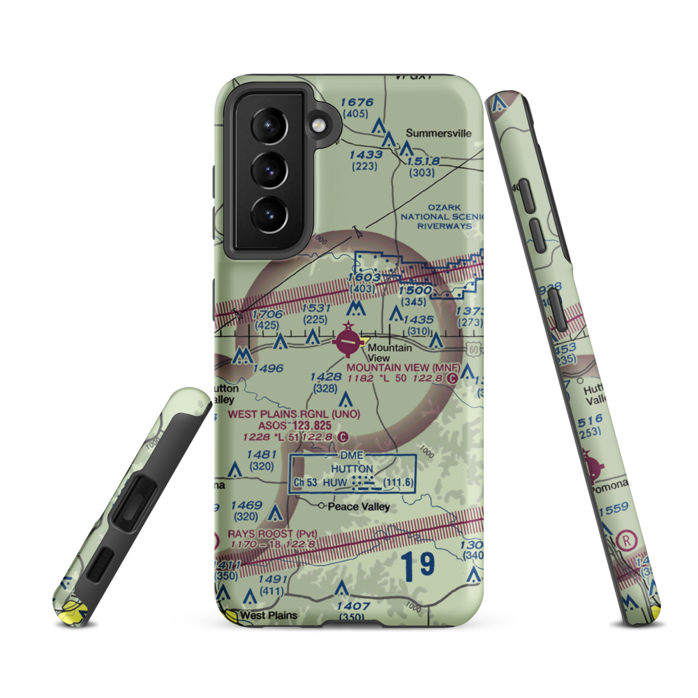 Mountain View Airport (MNF) VFR Sectional Samsung Phone Case Samsung Galaxy S21 FE model shown