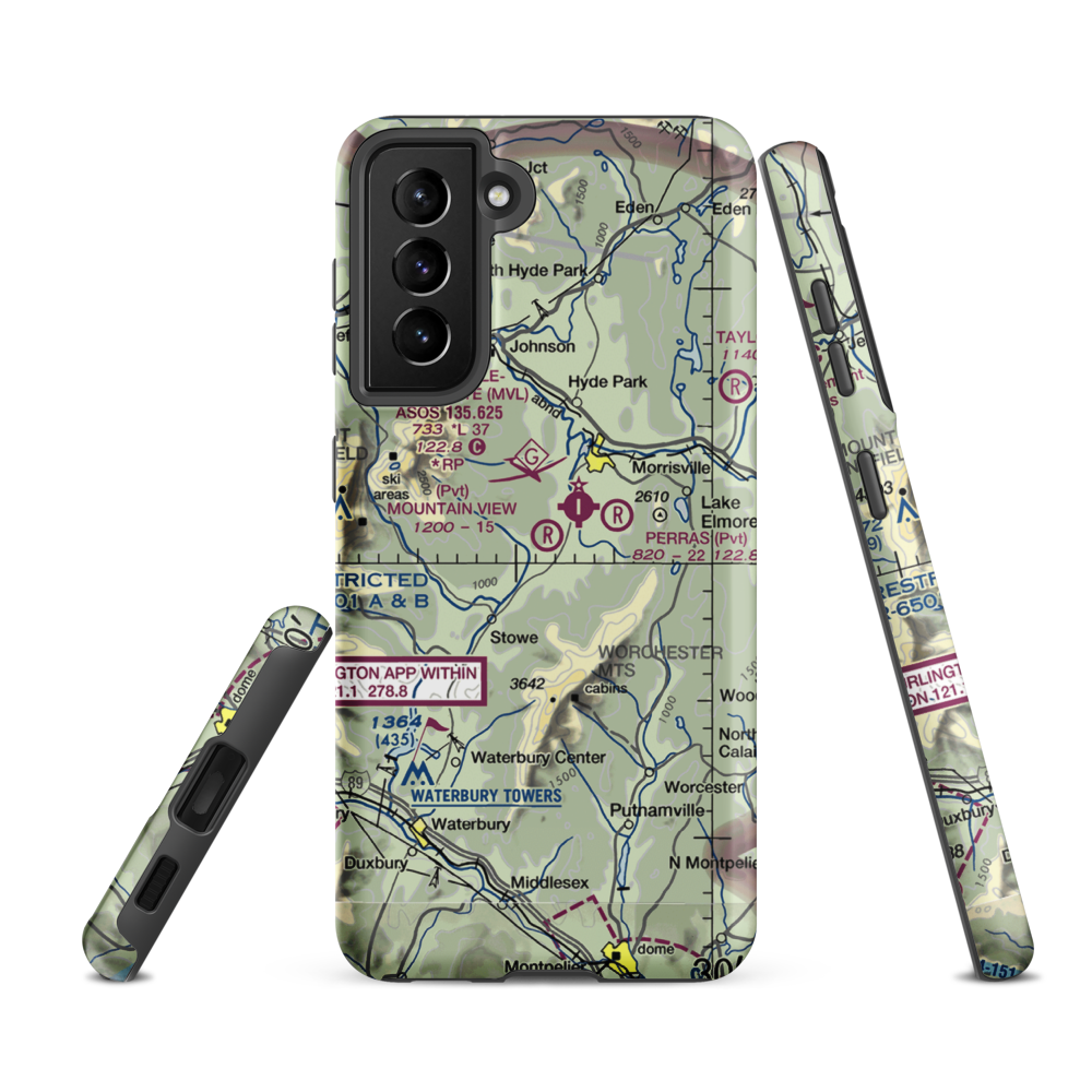 Mountain View Farm Airport (VT64) VFR Sectional Samsung Phone Case Samsung Galaxy S21 FE model shown
