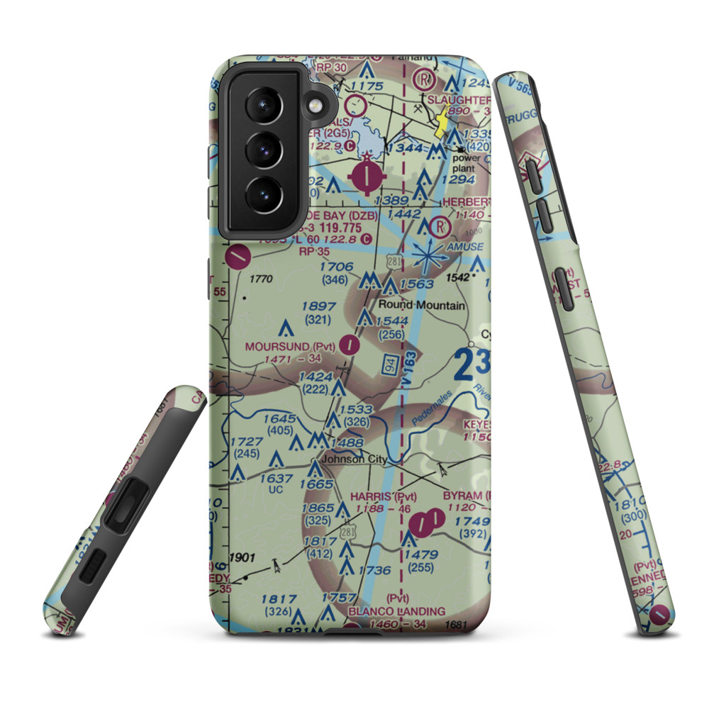 Moursund Ranch Airport (71TE) VFR Sectional Samsung Phone Case Samsung Galaxy S21 Plus model shown
