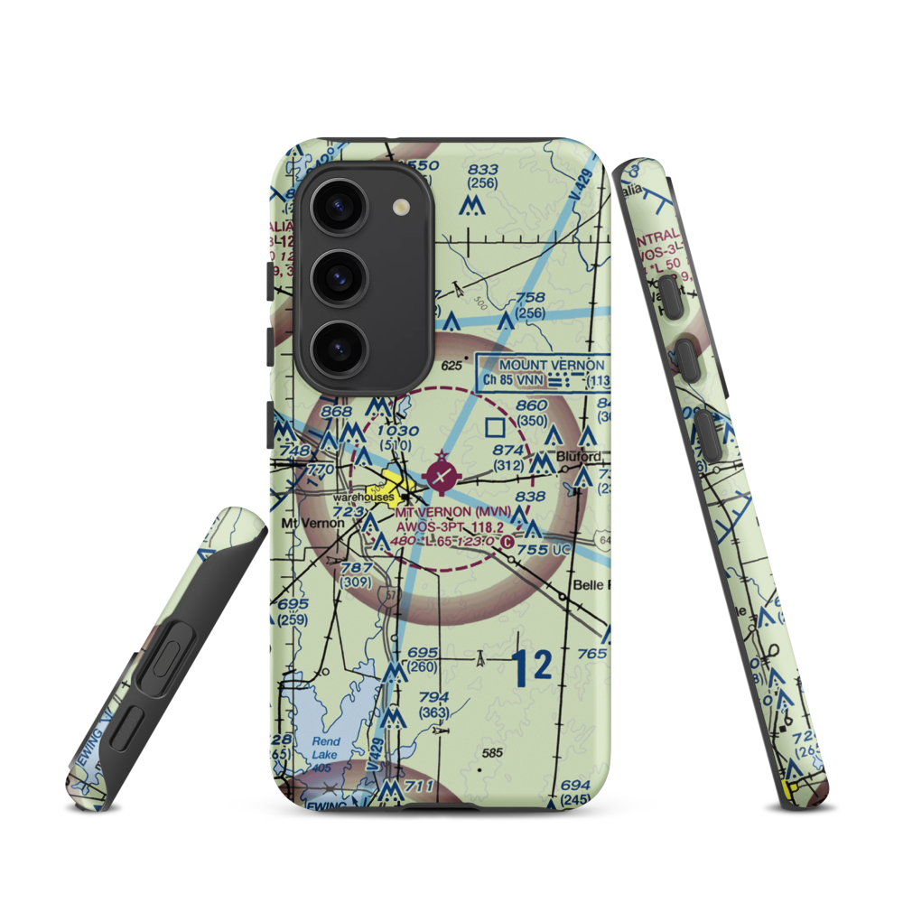 Mt. Vernon Outland Airport (MVN) VFR Sectional Samsung Phone Case Samsung Galaxy S23 model shown
