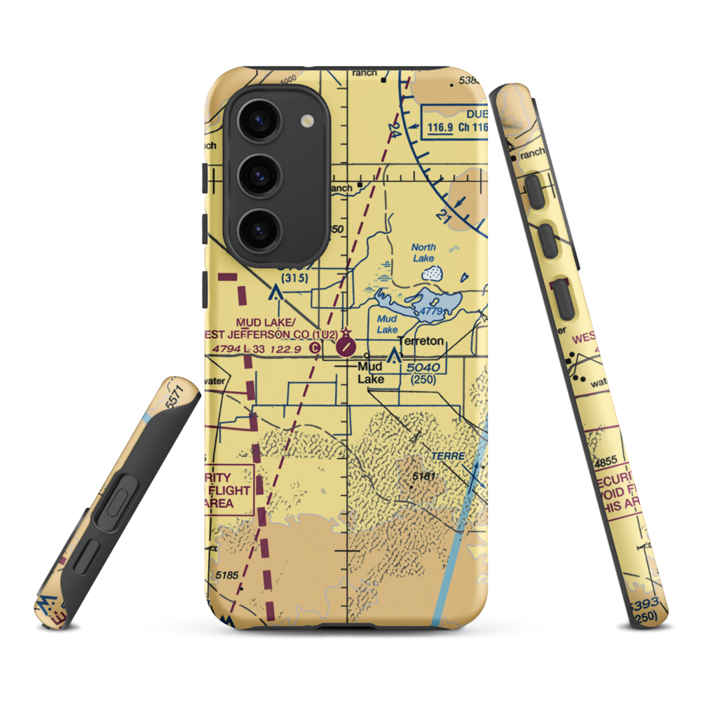 Mud Lake/West Jefferson County/ Airport (1U2) VFR Sectional Samsung Phone Case Samsung Galaxy S23 Plus model shown