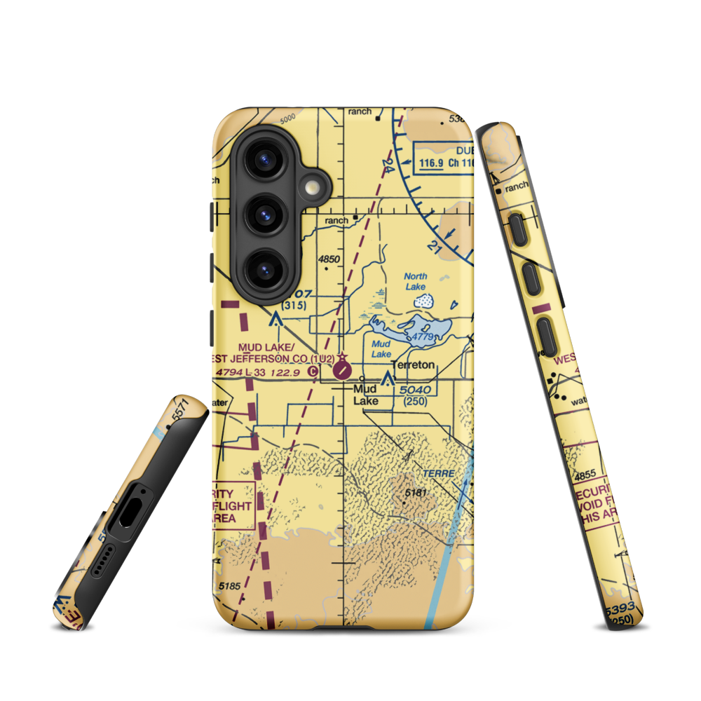 Mud Lake/West Jefferson County/ Airport (1U2) VFR Sectional Samsung Phone Case Samsung Galaxy S24 model shown