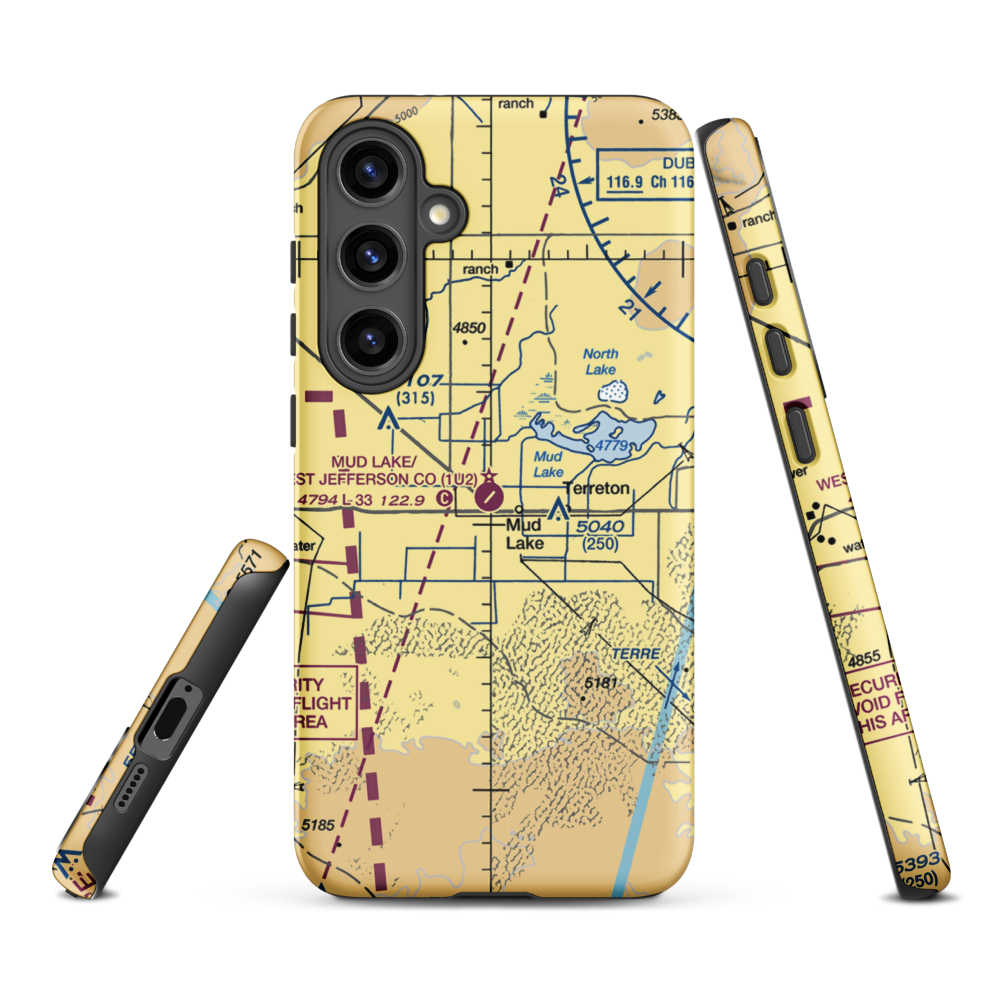 Mud Lake/West Jefferson County/ Airport (1U2) VFR Sectional Samsung Phone Case Samsung Galaxy S24 Plus model shown