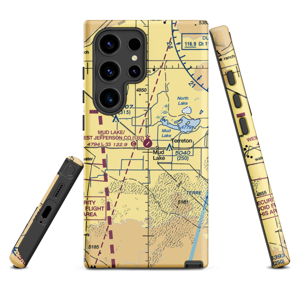 Mud Lake/West Jefferson County/ Airport (1U2) VFR Sectional Samsung Phone Case Samsung Galaxy S24 Ultra model shown