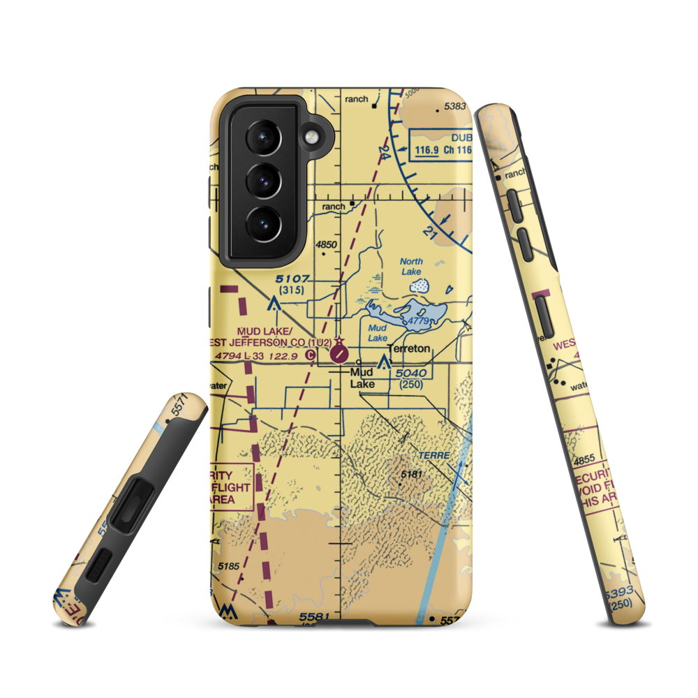 Mud Lake/West Jefferson County/ Airport (1U2) VFR Sectional Samsung Phone Case Samsung Galaxy S21 model shown