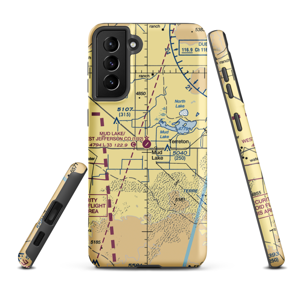 Mud Lake/West Jefferson County/ Airport (1U2) VFR Sectional Samsung Phone Case Samsung Galaxy S21 Plus model shown