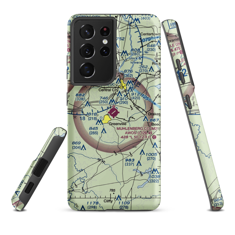 Muhlenberg County Airport (M21) VFR Sectional Samsung Phone Case Samsung Galaxy S21 Plus model shown