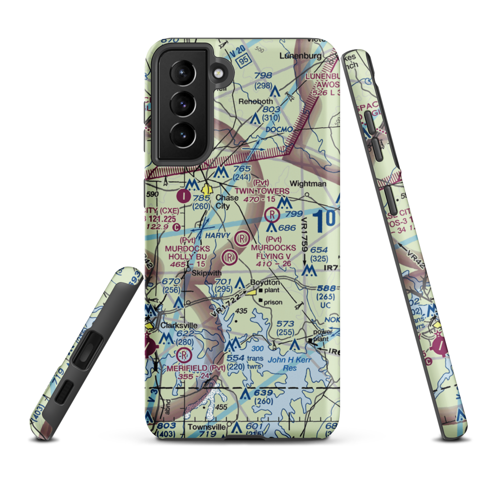 Murdocks Flying V Airport (3VG4) VFR Sectional Samsung Phone Case Samsung Galaxy S21 Plus model shown
