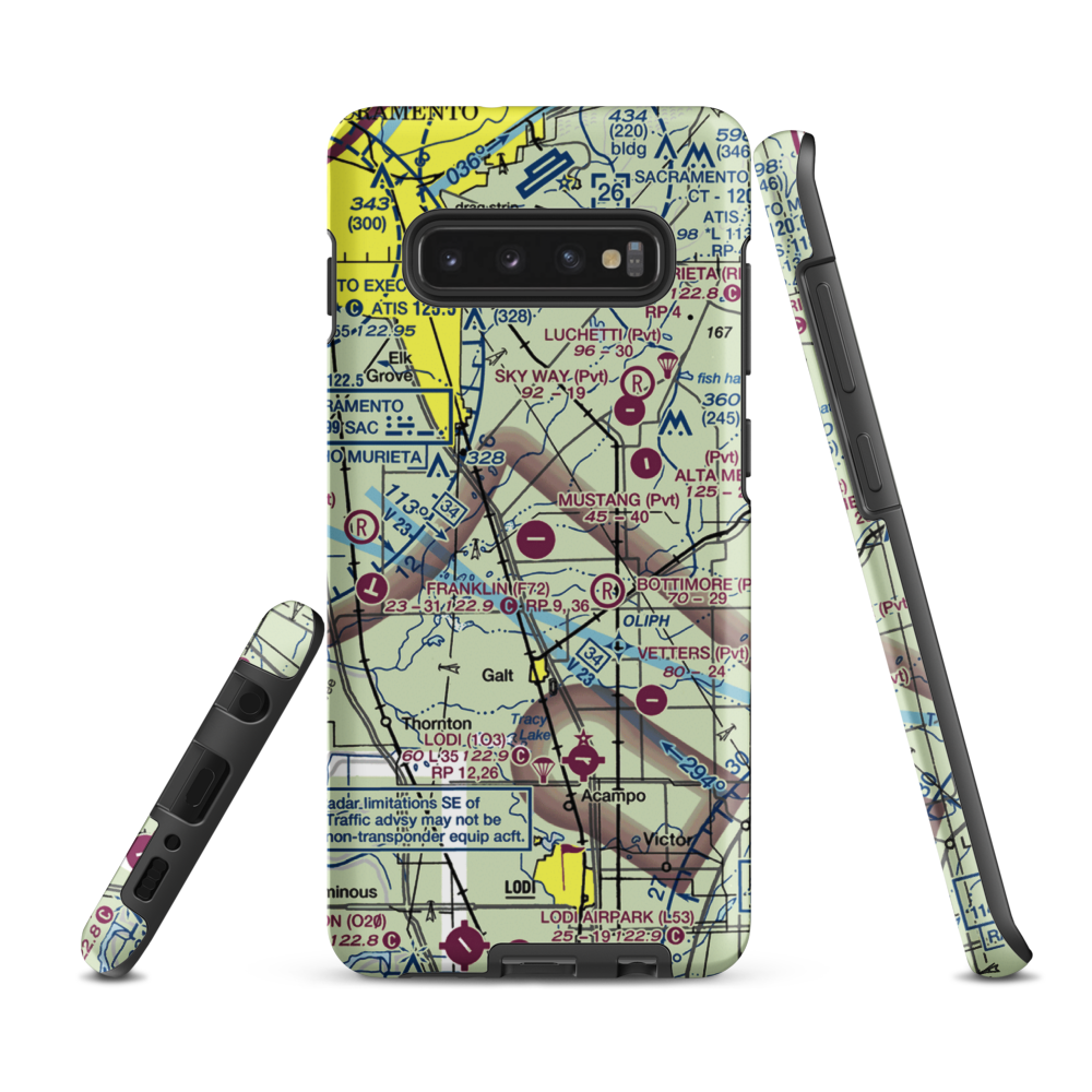 Mustang Airport (2CL9) VFR Sectional Samsung Phone Case Samsung Galaxy S10 Plus model shown