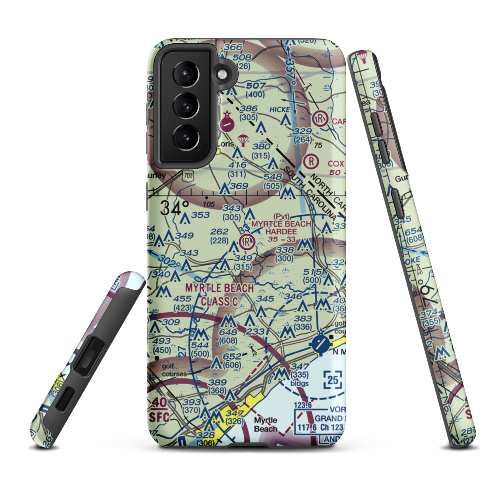 Myrtle Beach Hardee Airpark (SC21) VFR Sectional Samsung Phone Case Samsung Galaxy S21 Plus model shown