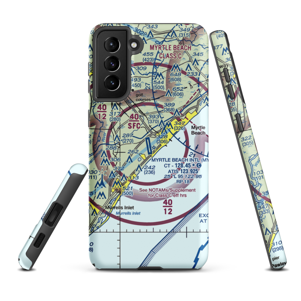 Myrtle Beach International Airport (MYR) VFR Sectional Samsung Phone Case Samsung Galaxy S21 Plus model shown