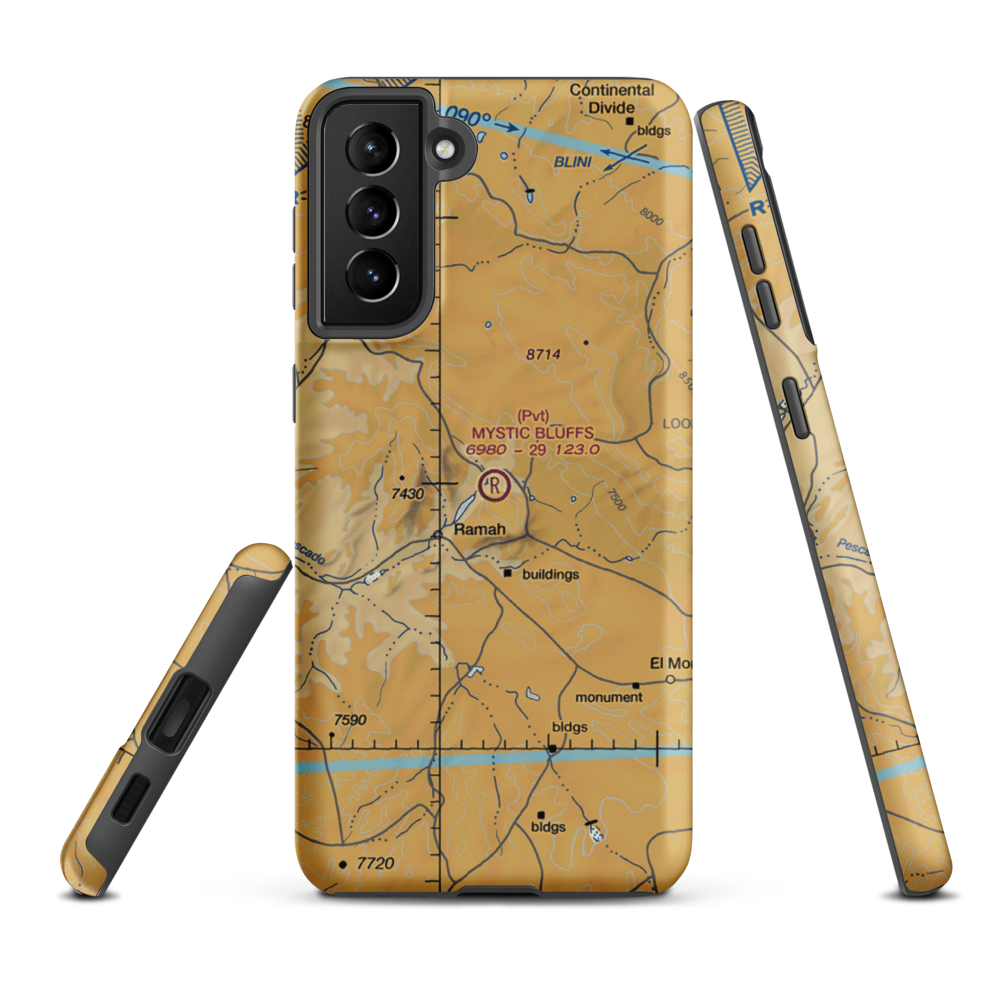 Mystic Bluffs Airport (NM56) VFR Sectional Samsung Phone Case Samsung Galaxy S21 FE model shown