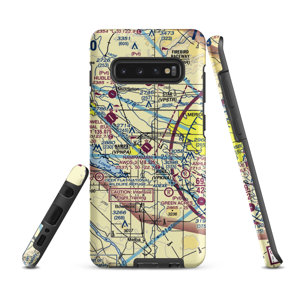 Nampa Municipal Airport (MAN) VFR Sectional Samsung Phone Case Samsung Galaxy S10 Plus model shown