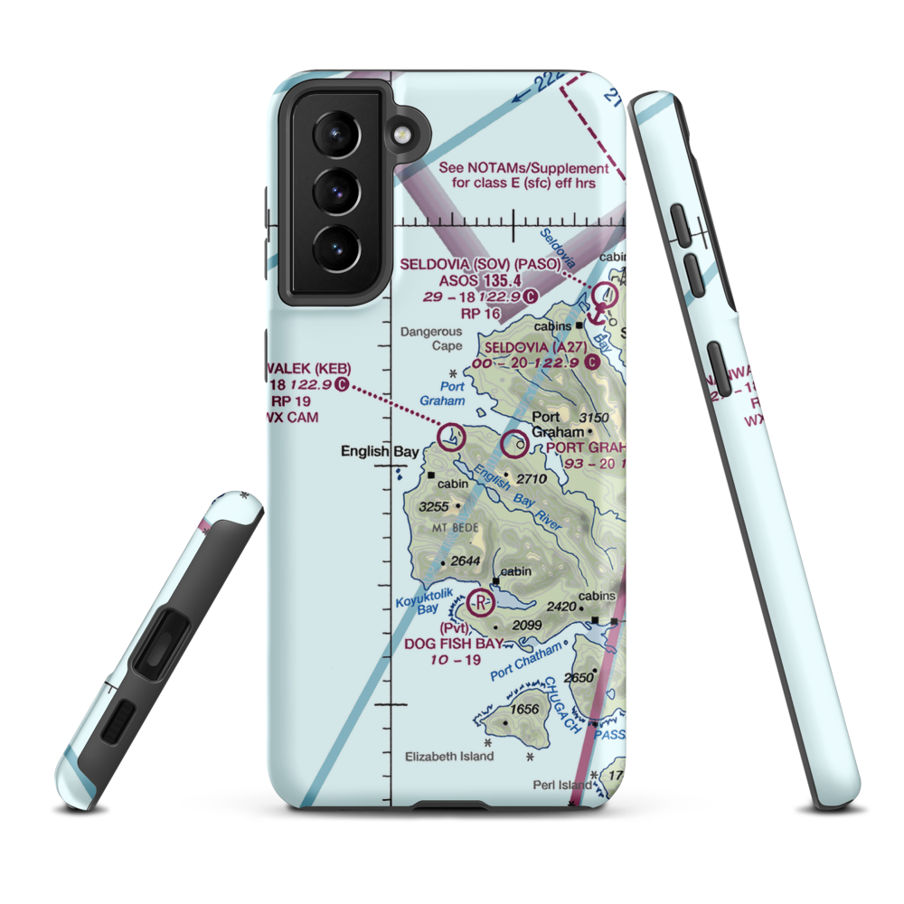 Nanwalek Airport (KEB) VFR Sectional Samsung Phone Case Samsung Galaxy S21 Plus model shown