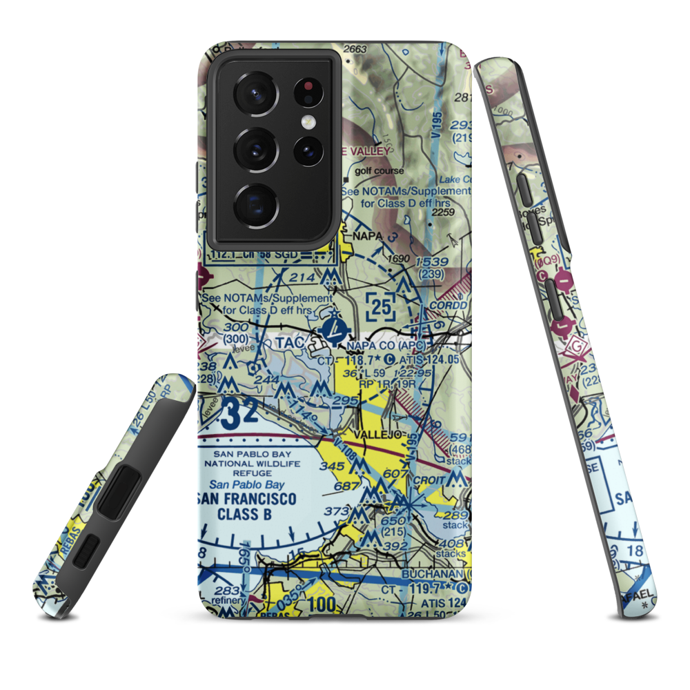 Napa County Airport (APC) VFR Sectional Samsung Phone Case Samsung Galaxy S21 Plus model shown