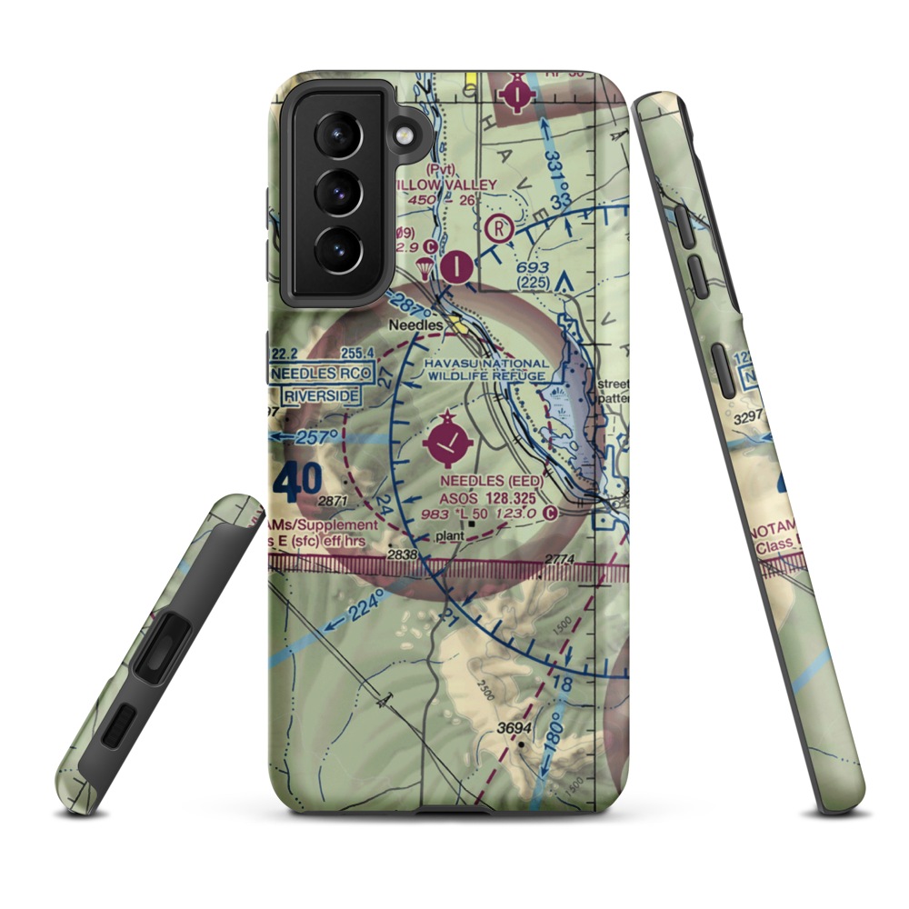 Needles Airport (EED) VFR Sectional Samsung Phone Case Samsung Galaxy S21 Plus model shown