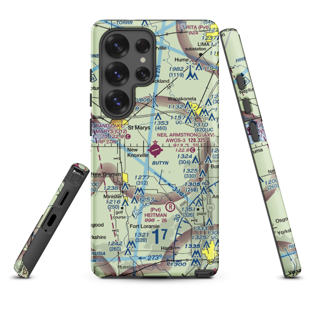 Neil Armstrong Airport (AXV) VFR Sectional Samsung Phone Case Samsung Galaxy S25 Ultra model shown