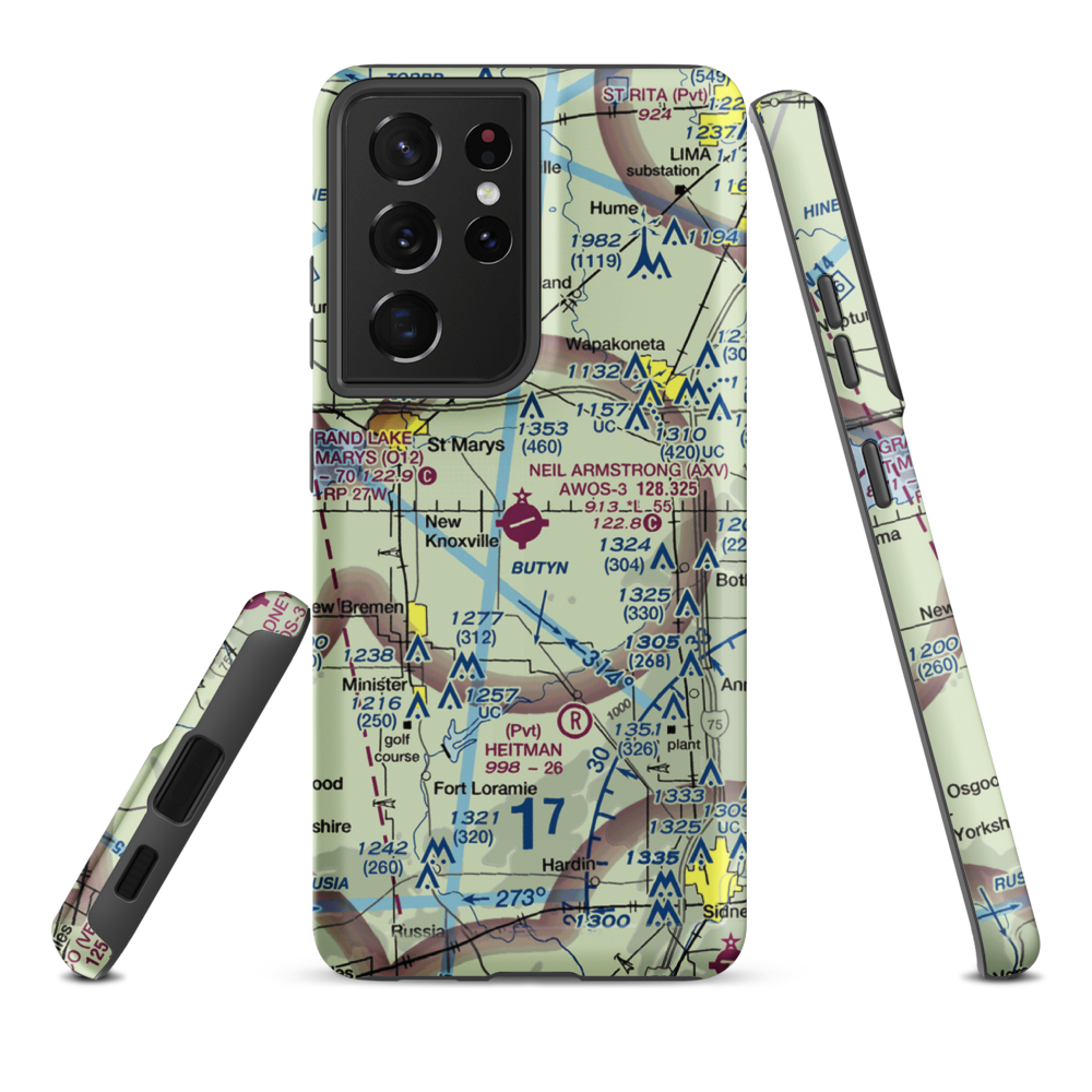 Neil Armstrong Airport (AXV) VFR Sectional Samsung Phone Case Samsung Galaxy S21 Ultra model shown