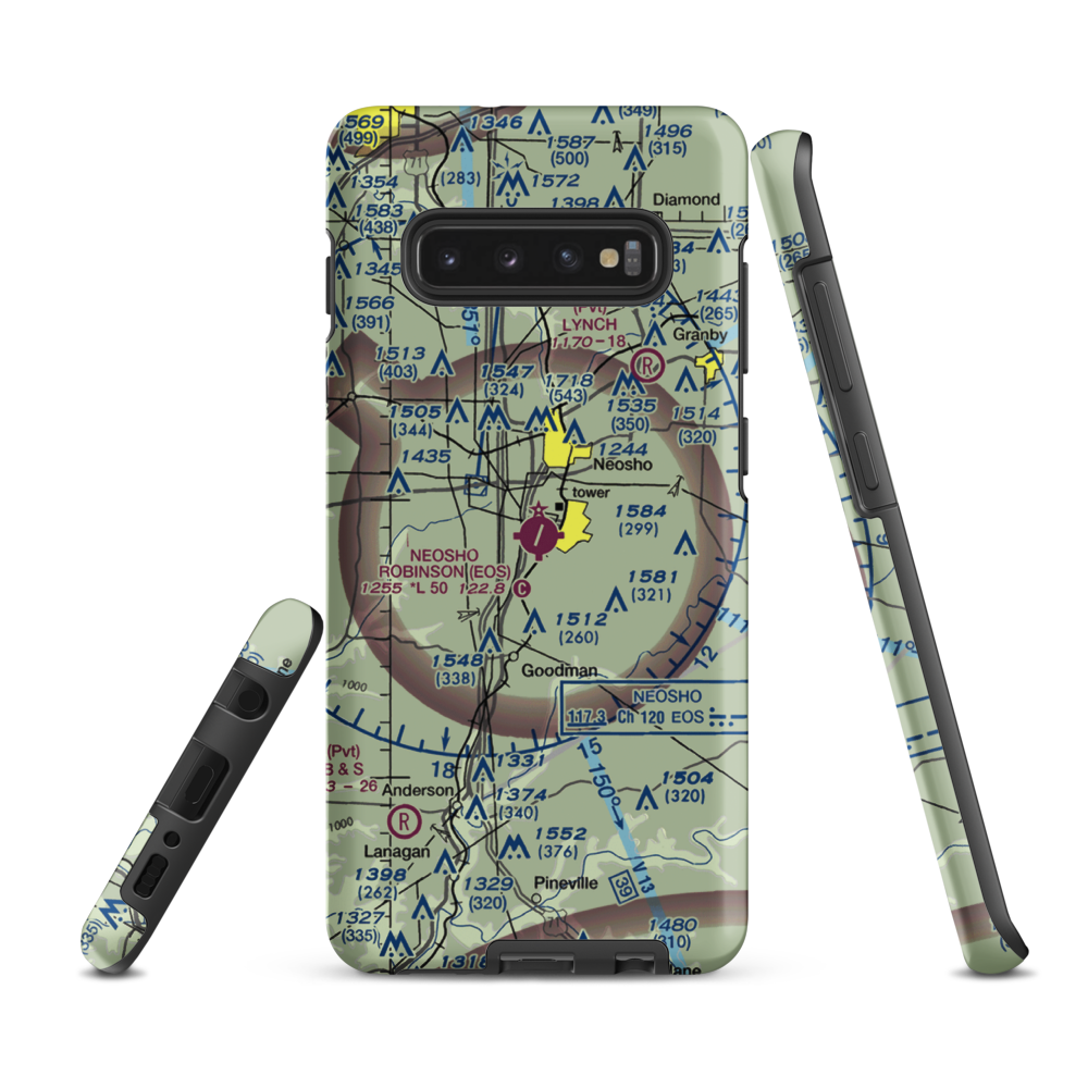 Neosho Hugh Robinson Airport (EOS) VFR Sectional Samsung Phone Case Samsung Galaxy S10 Plus model shown