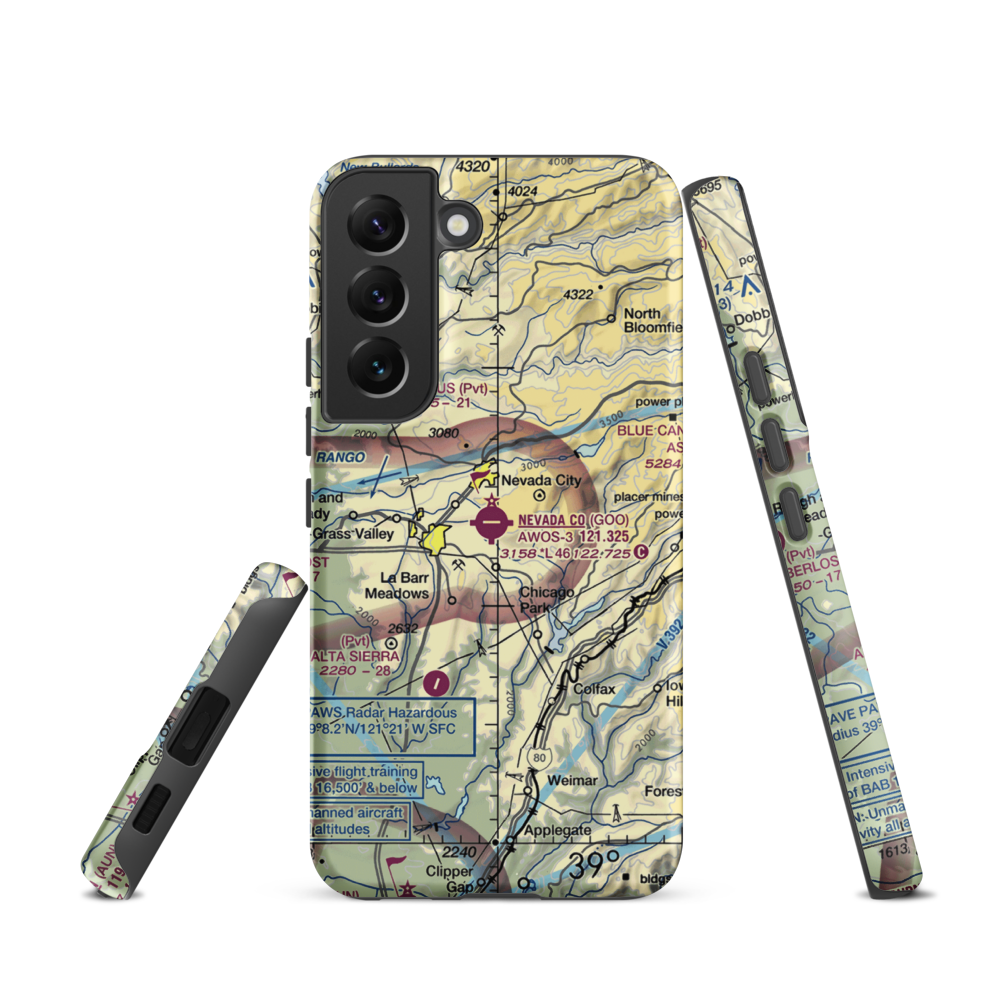 Nevada County Airport (GOO) VFR Sectional Samsung Phone Case Samsung Galaxy S22 model shown