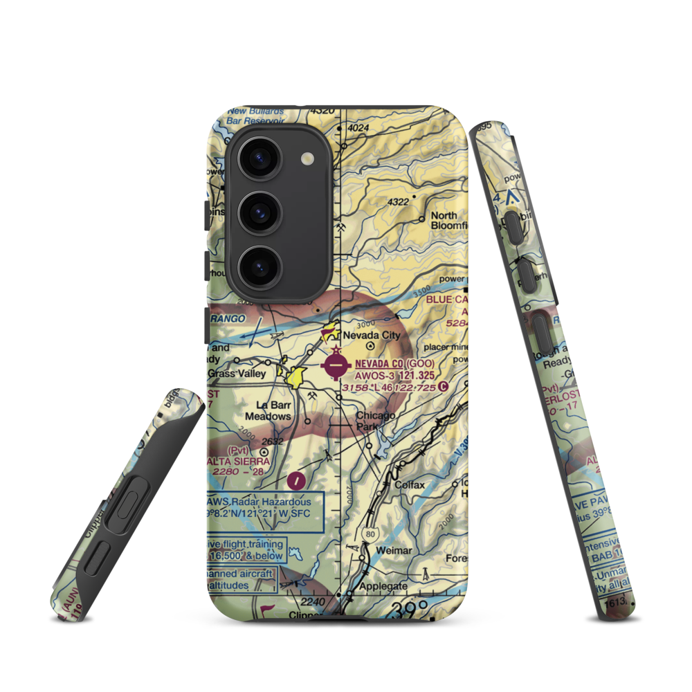 Nevada County Airport (GOO) VFR Sectional Samsung Phone Case Samsung Galaxy S23 model shown