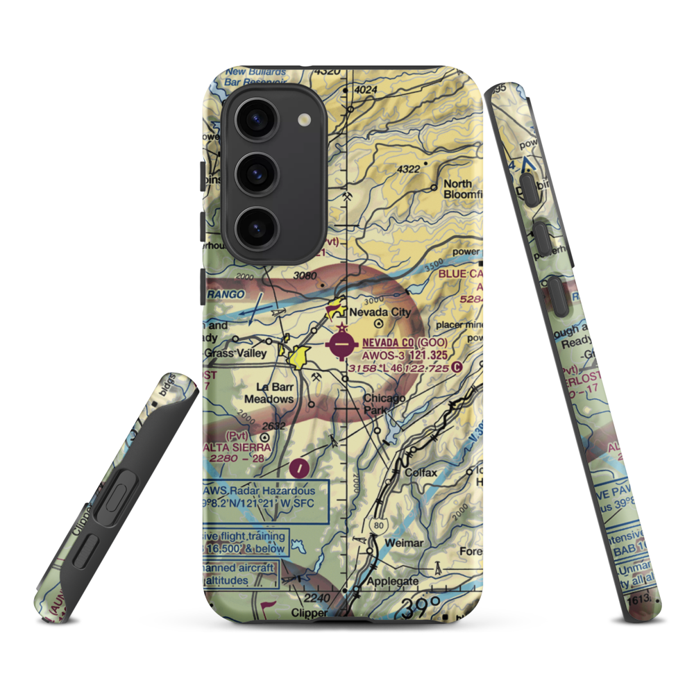 Nevada County Airport (GOO) VFR Sectional Samsung Phone Case Samsung Galaxy S23 Plus model shown
