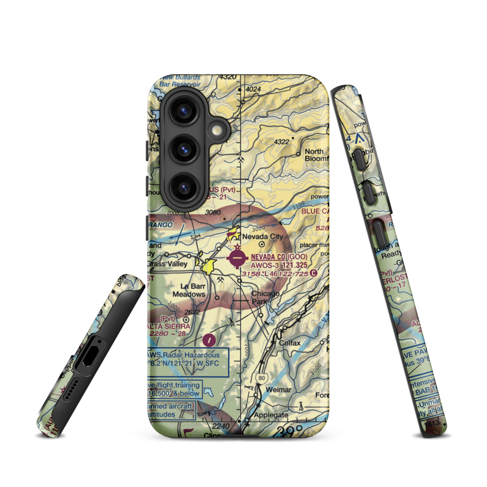 Nevada County Airport (GOO) VFR Sectional Samsung Phone Case Samsung Galaxy S24 model shown