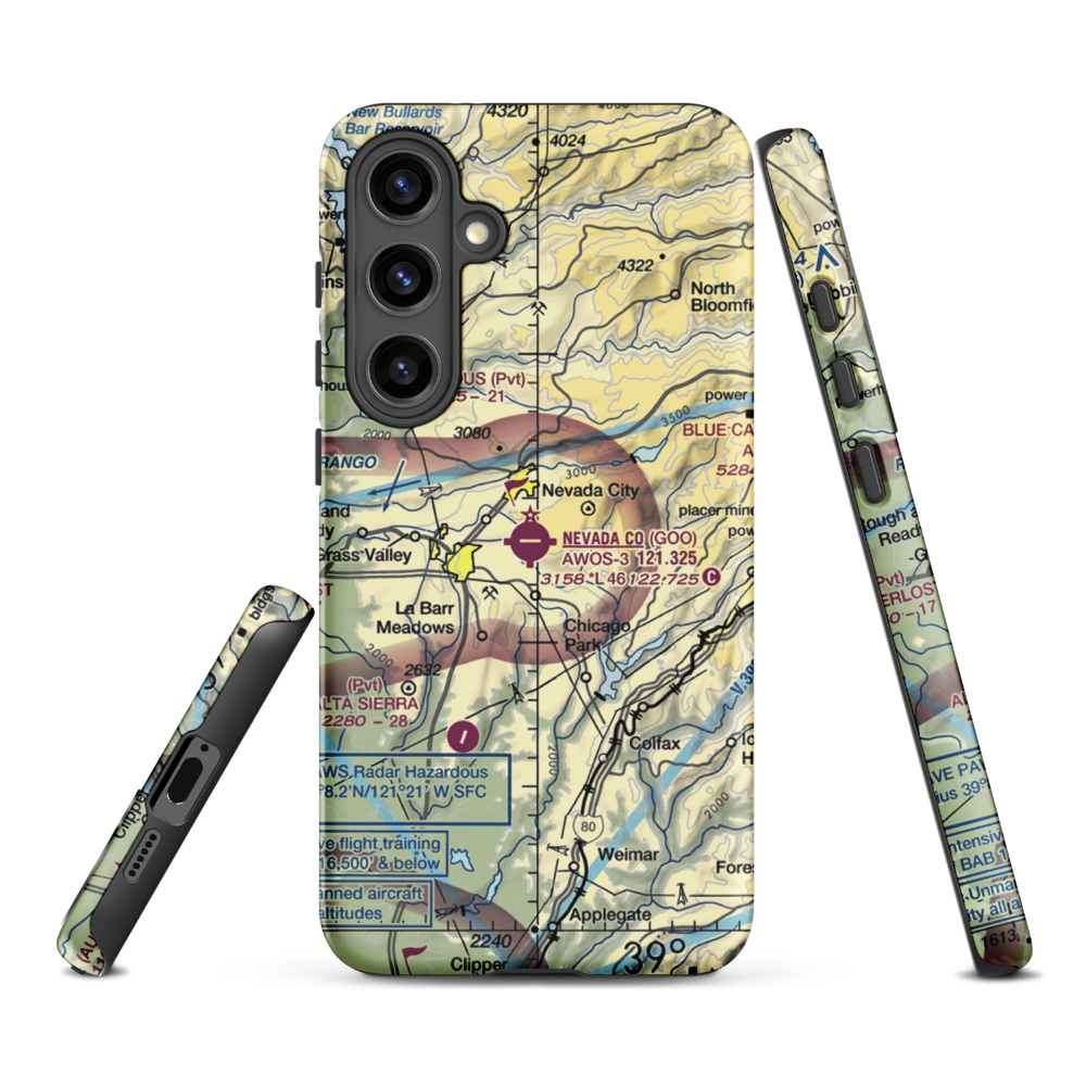 Nevada County Airport (GOO) VFR Sectional Samsung Phone Case Samsung Galaxy S24 Plus model shown