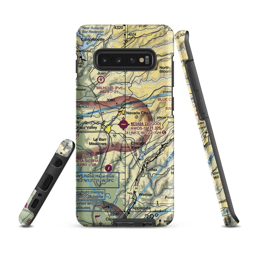 Nevada County Airport (GOO) VFR Sectional Samsung Phone Case Samsung Galaxy S10 Plus model shown