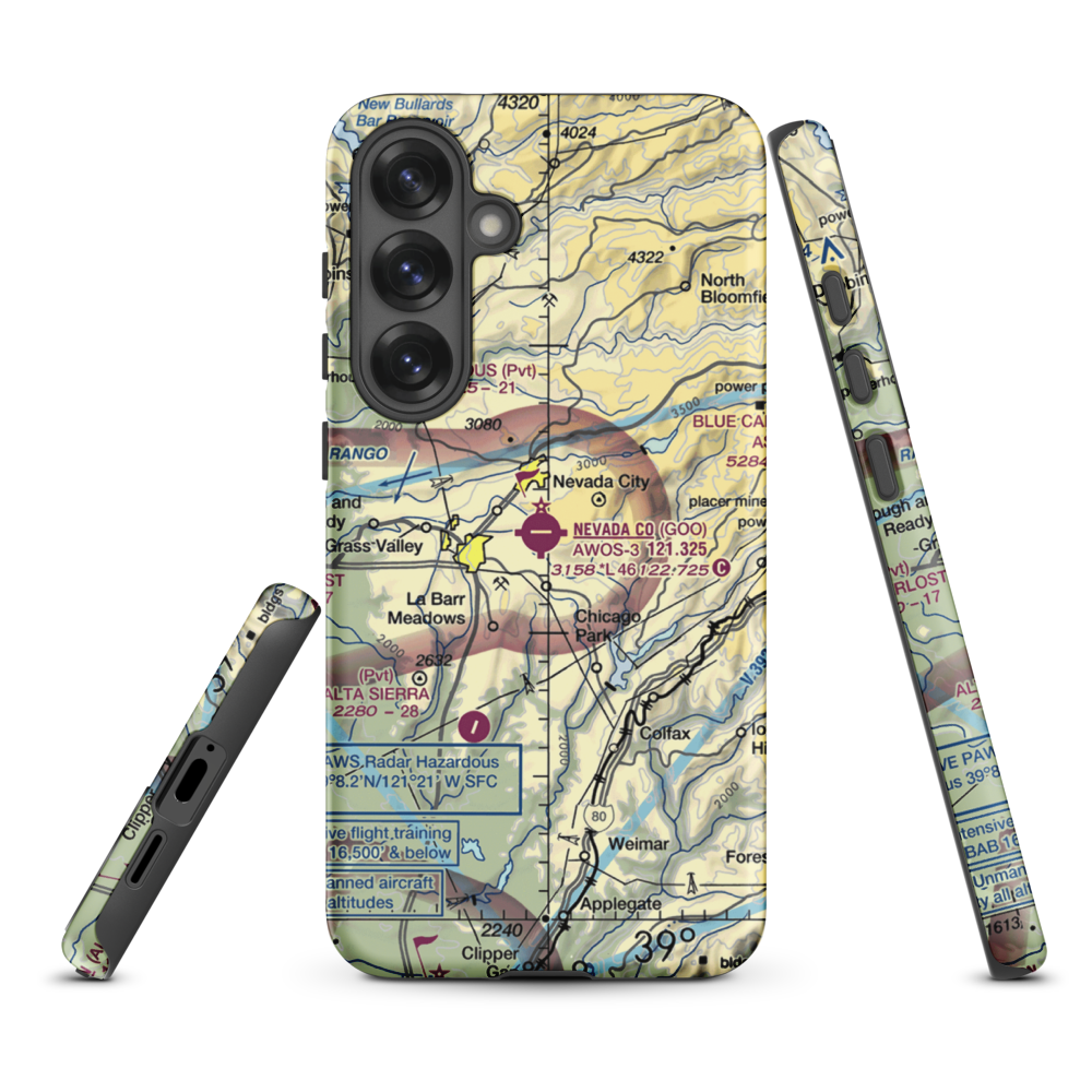 Nevada County Airport (GOO) VFR Sectional Samsung Phone Case Samsung Galaxy S25 Plus model shown
