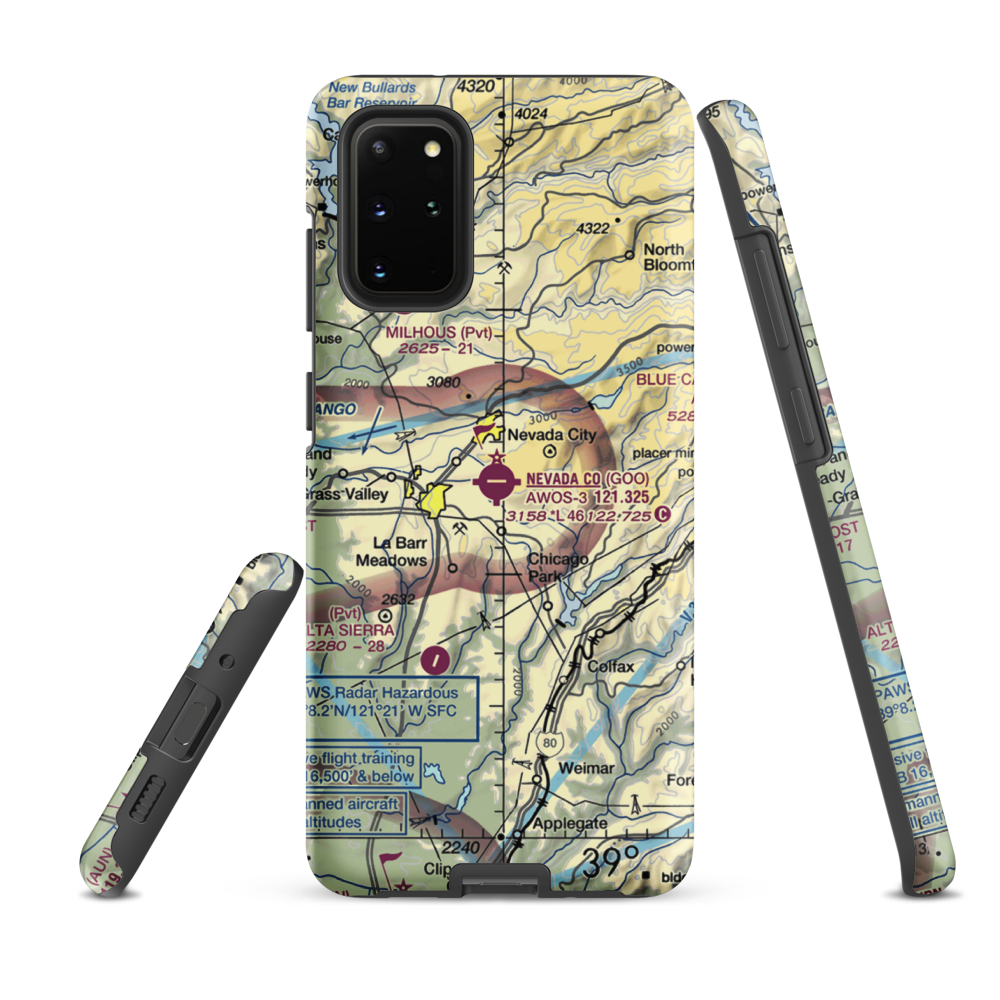Nevada County Airport (GOO) VFR Sectional Samsung Phone Case Samsung Galaxy S20 Plus model shown