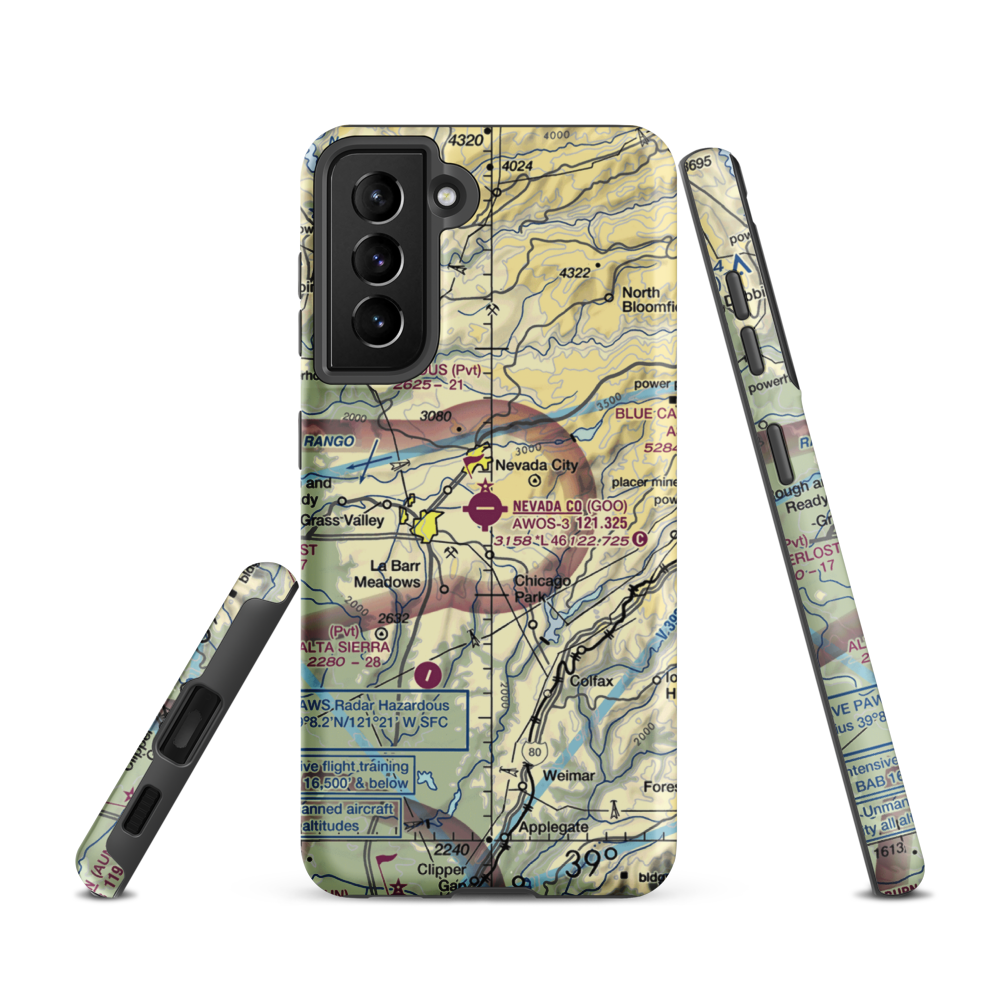 Nevada County Airport (GOO) VFR Sectional Samsung Phone Case Samsung Galaxy S21 model shown