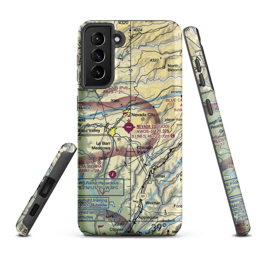 Nevada County Airport (GOO) VFR Sectional Samsung Phone Case Samsung Galaxy S21 Plus model shown