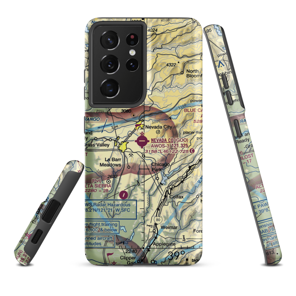 Nevada County Airport (GOO) VFR Sectional Samsung Phone Case Samsung Galaxy S21 Ultra model shown