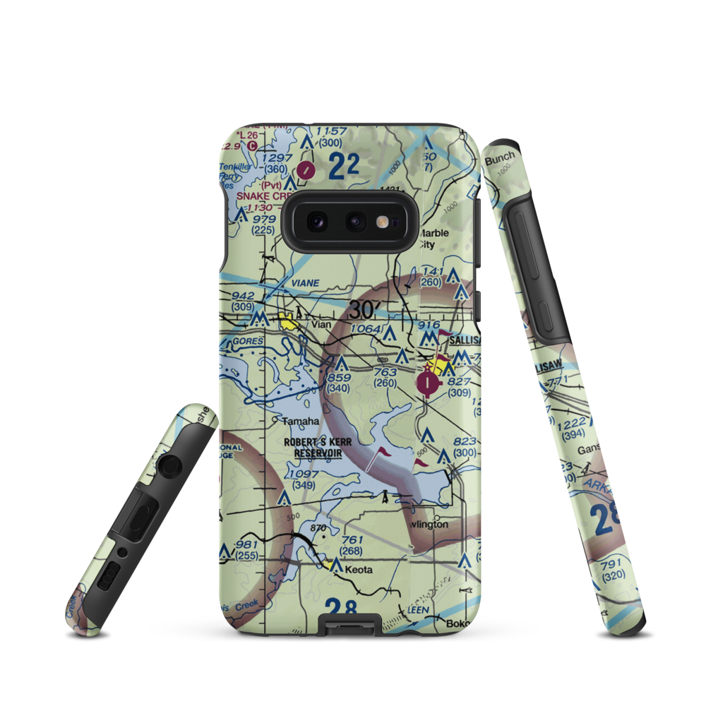 Neversweat Too Airport (89OK) VFR Sectional Samsung Phone Case Samsung Galaxy S10e model shown