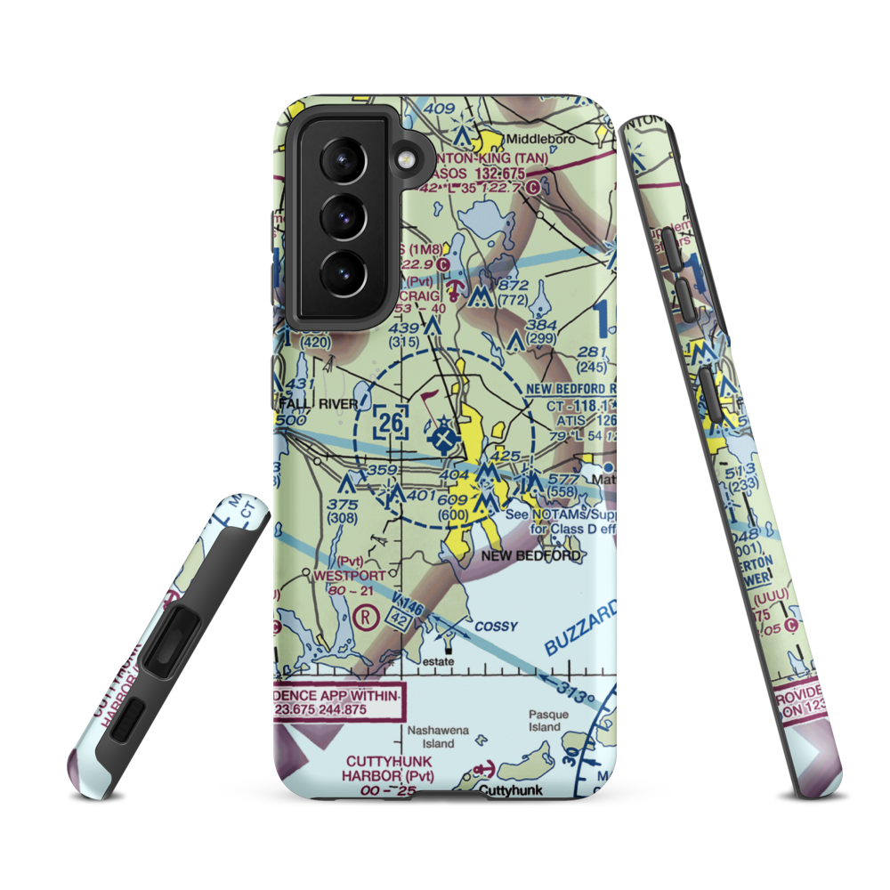 New Bedford Regional Airport (EWB) VFR Sectional Samsung Phone Case Samsung Galaxy S21 FE model shown