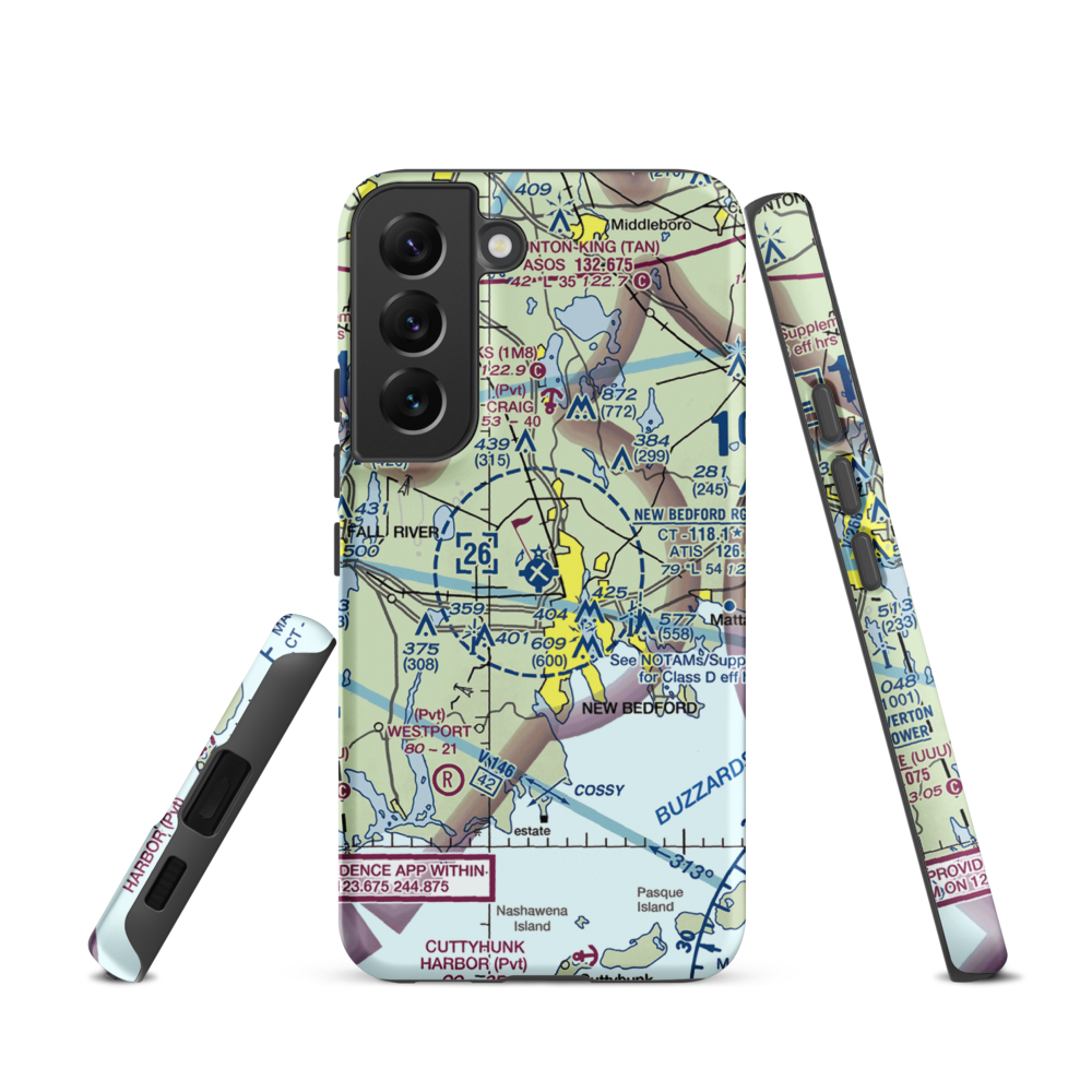 New Bedford Regional Airport (EWB) VFR Sectional Samsung Phone Case Samsung Galaxy S22 model shown