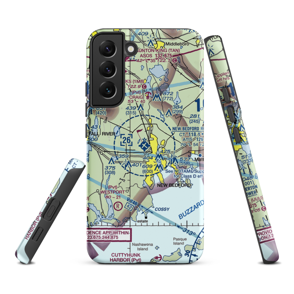 New Bedford Regional Airport (EWB) VFR Sectional Samsung Phone Case Samsung Galaxy S22 Plus model shown