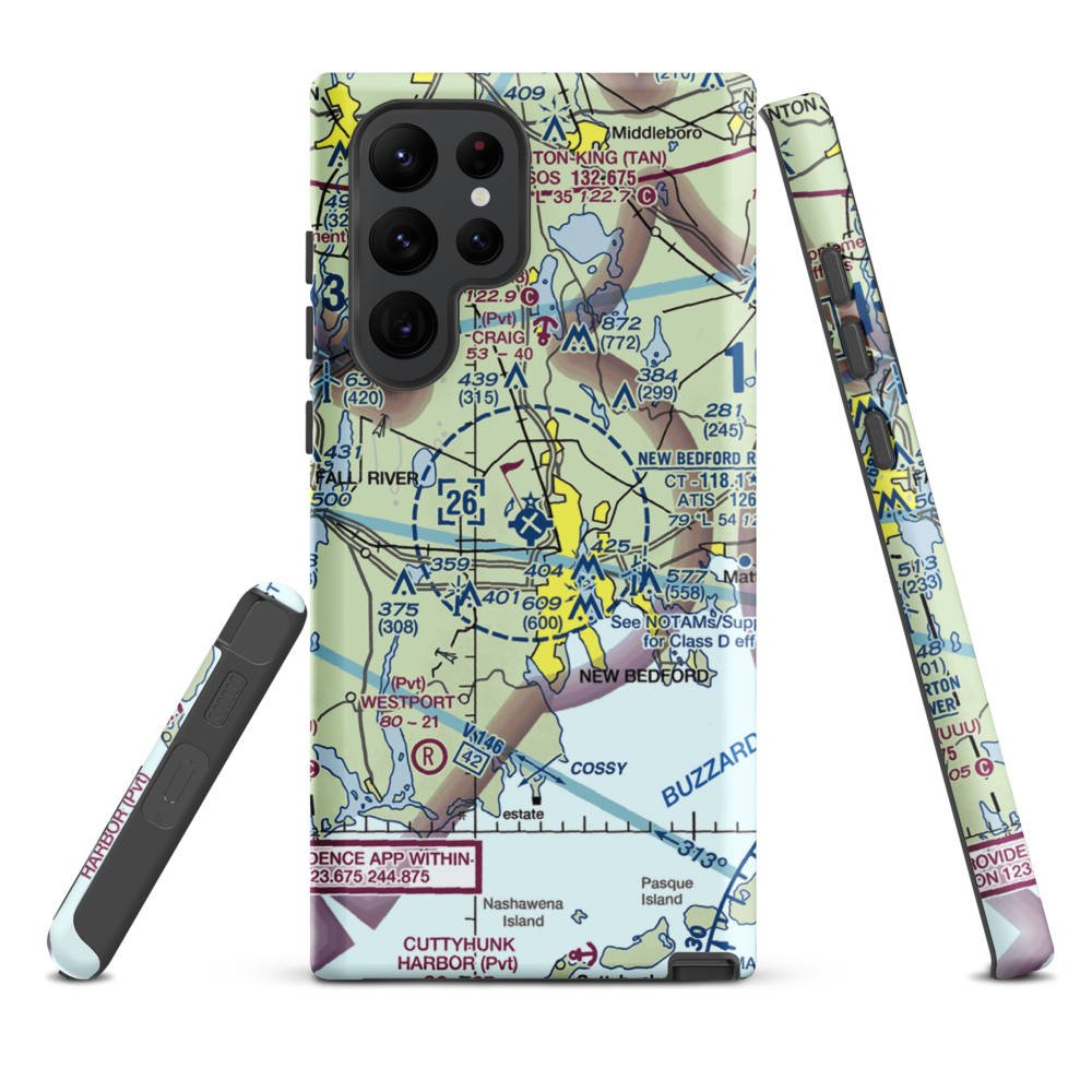 New Bedford Regional Airport (EWB) VFR Sectional Samsung Phone Case Samsung Galaxy S22 Ultra model shown