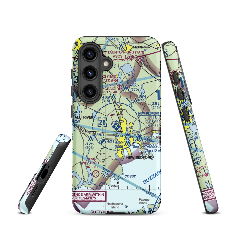 New Bedford Regional Airport (EWB) VFR Sectional Samsung Phone Case Samsung Galaxy S24 model shown