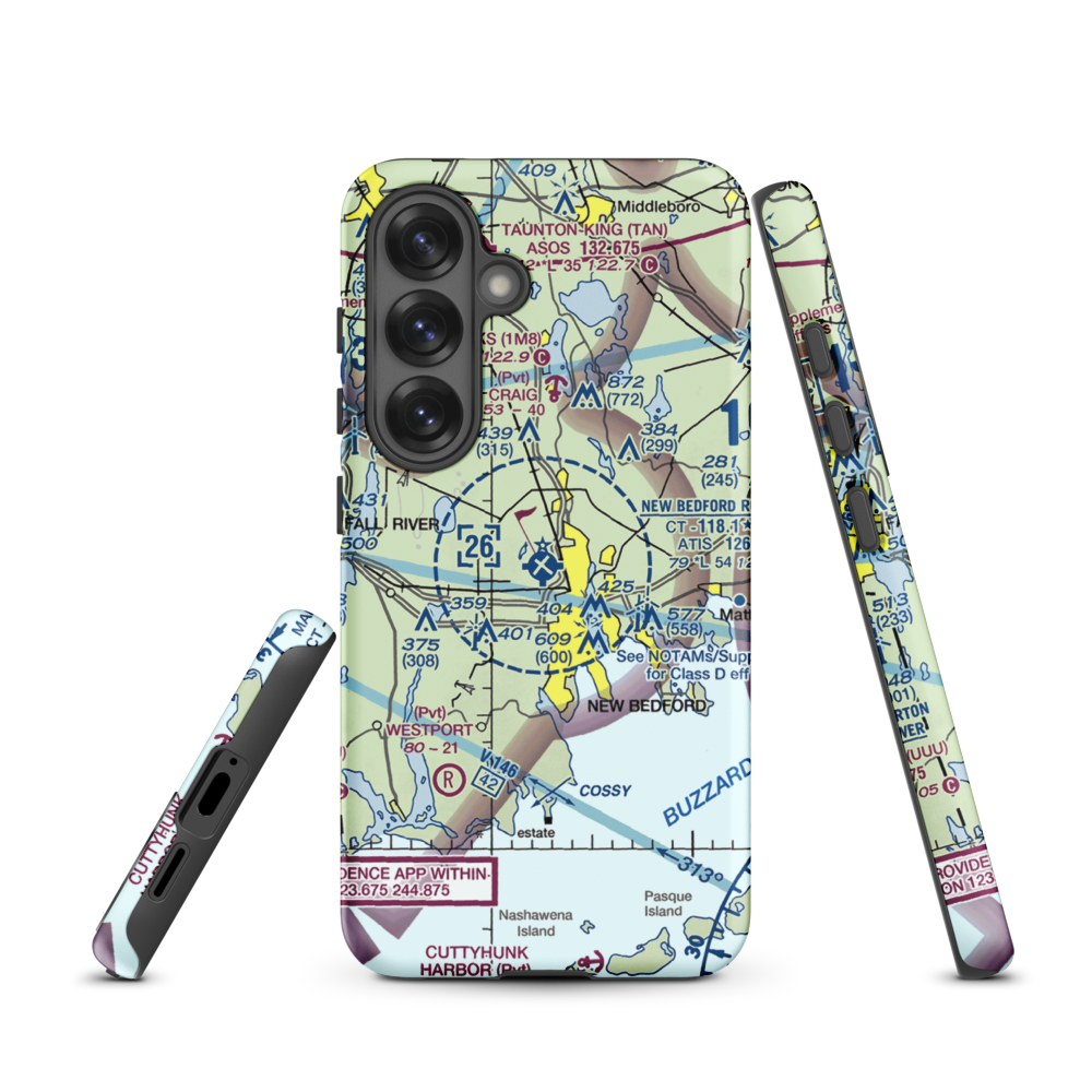 New Bedford Regional Airport (EWB) VFR Sectional Samsung Phone Case Samsung Galaxy S25 model shown