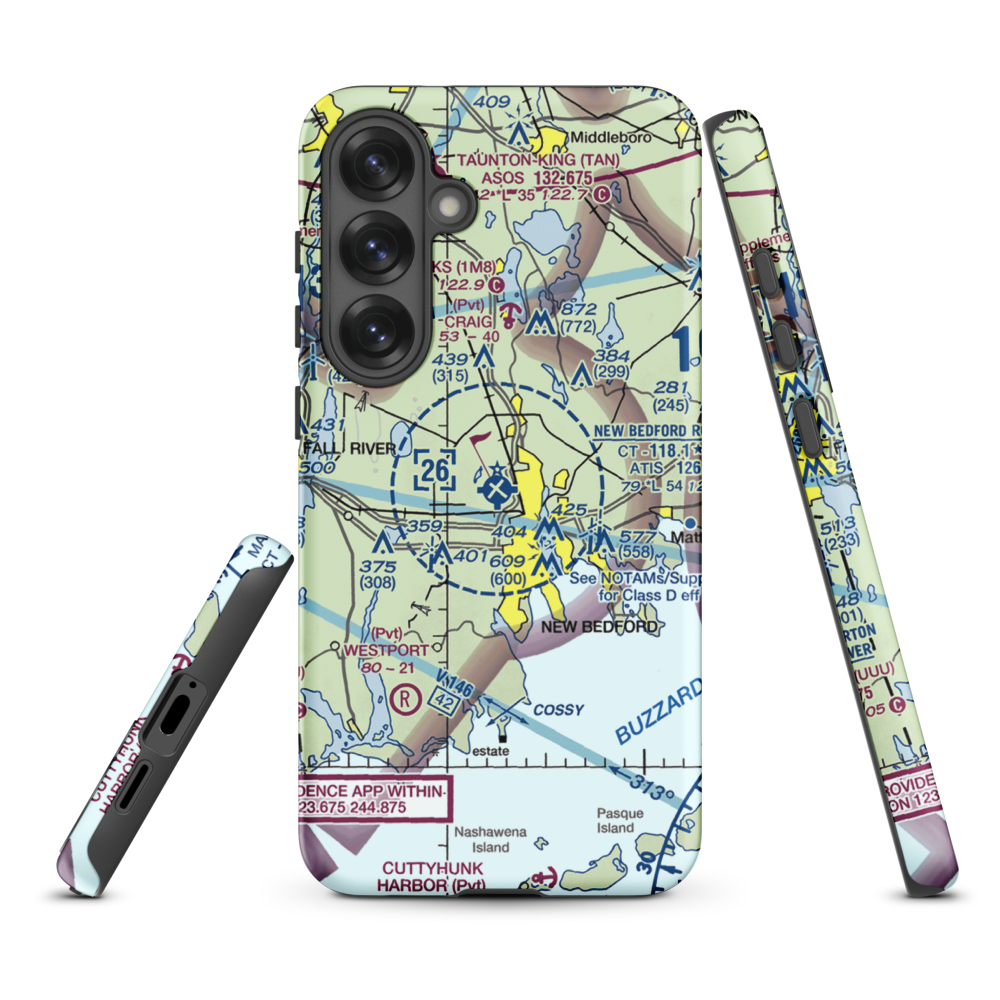 New Bedford Regional Airport (EWB) VFR Sectional Samsung Phone Case Samsung Galaxy S25 Plus model shown