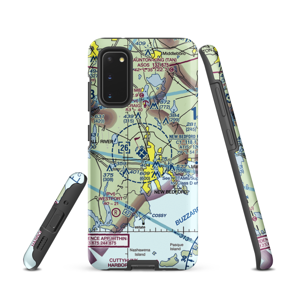 New Bedford Regional Airport (EWB) VFR Sectional Samsung Phone Case Samsung Galaxy S20 model shown