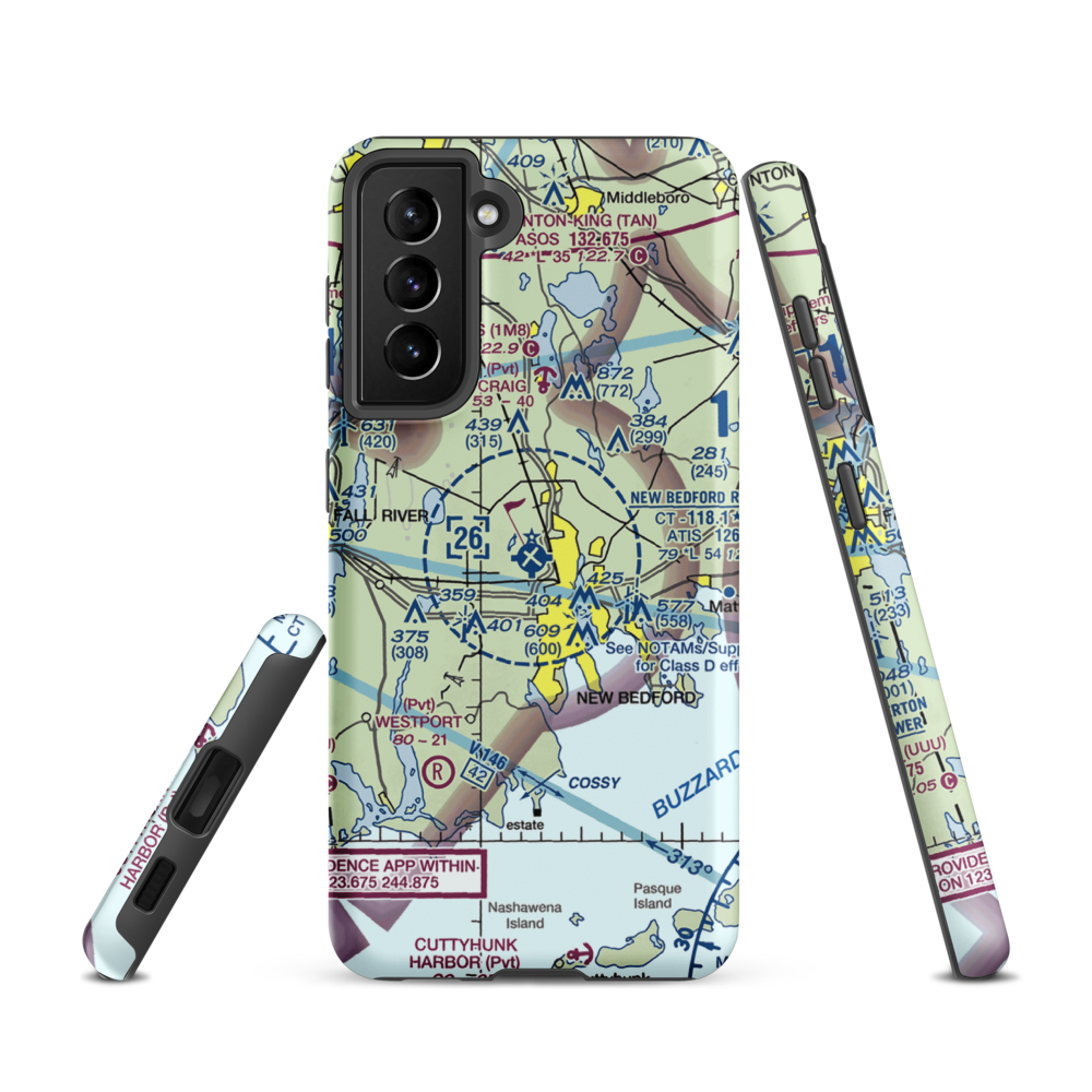 New Bedford Regional Airport (EWB) VFR Sectional Samsung Phone Case Samsung Galaxy S21 model shown